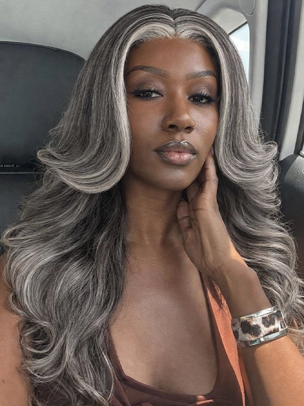 Luvwin 13x4 Salt And Pepper White Money Piece Loose Wave Layered Cut Wig