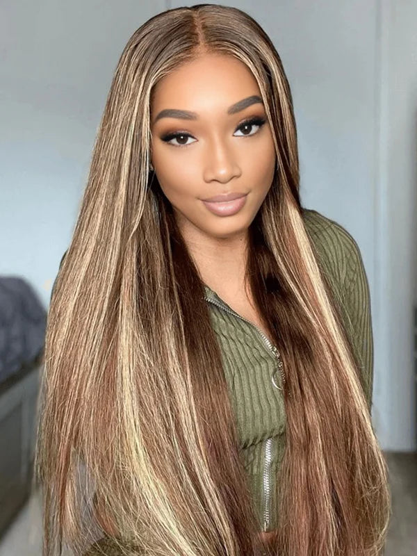 Luvwin 13x4 Pre-cut Lace Frontal Honey Blonde Highlight Color Human Hair Wig