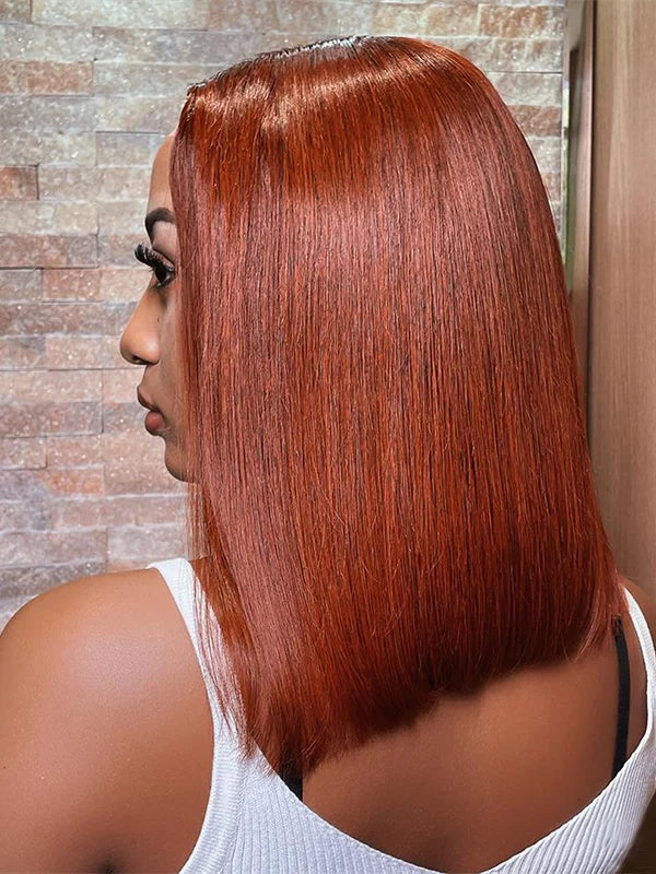 Luvwin Reddish Brown 13x4 Pre-Cut Lace Human Hair Glueless Straight bob Wigs Human Hair Wigs