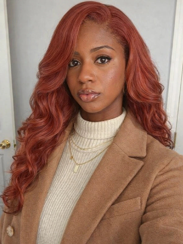 Luvwin Limited Design | Reddish Brown Body Wave Pre Cut HD Lace Free Part Long Wig Ready To Go