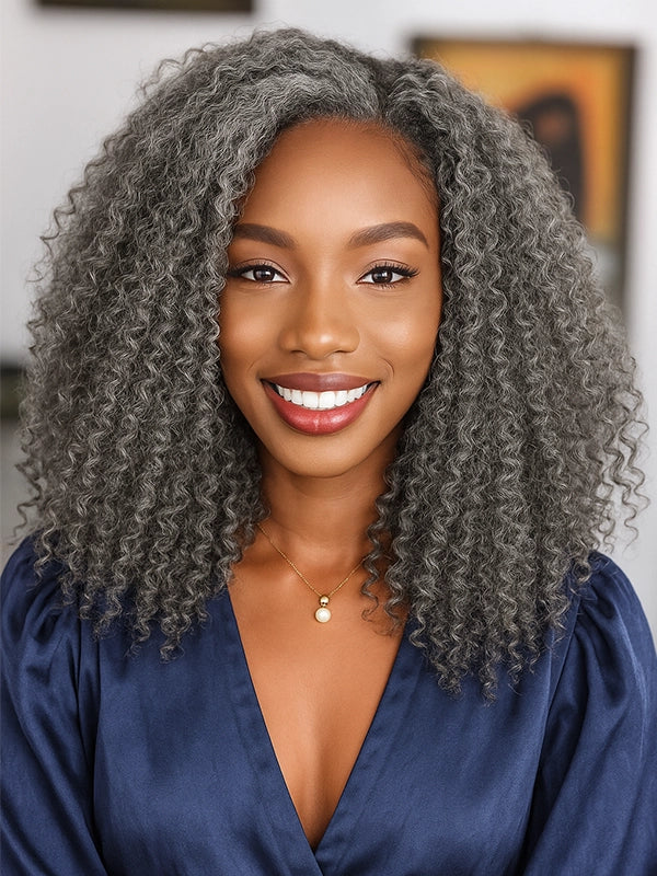 Luvwin 5x5 Closure Salt & Pepper Burmese Curly Glueless Wig 100% Human Hair