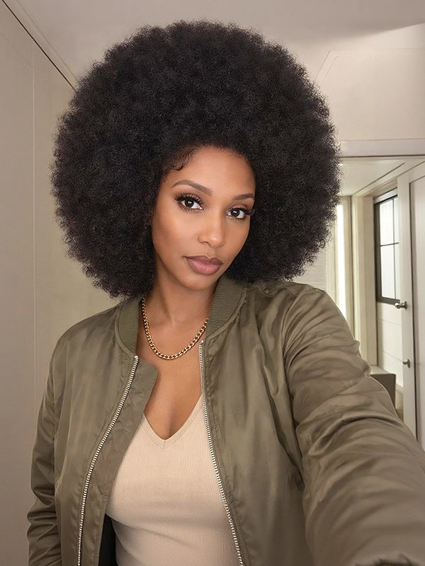Luvwin Fluffy Afro Kinky Curly Human Hair No Lace For Black Women