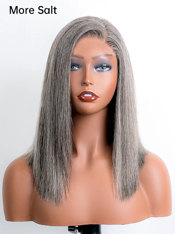 Gray Straight Wig, glueless and easy to wear, natural human hair, perfect for mature