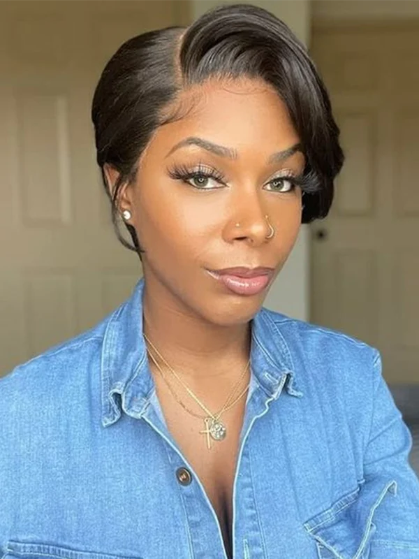 Luvwin Pixie Cut Wigs Pre-Plucked Hairline 100% Human Hair For Black Women