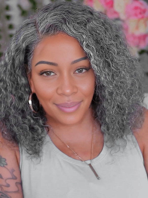 Luvwin 5x5 Deep Curly Salt And Pepper Glueless Gray Color Pre-Cut Lace Bob Wig