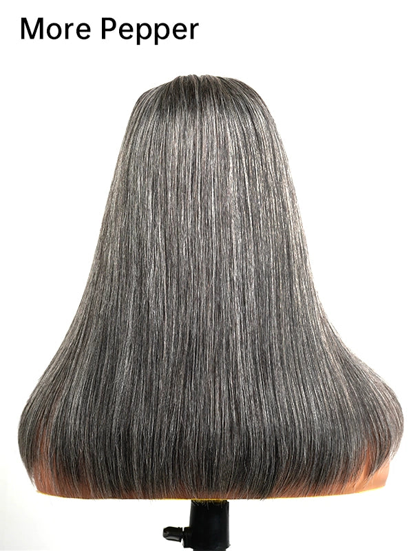 Luvwin 5x5 Closure Salt & Pepper More Salt Highlight Front Glueless Straight Wig