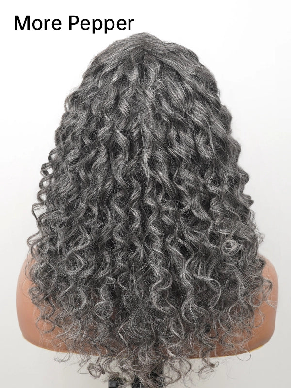 Luvwin Salt & Pepper Loose Wave Curly Wig Glueless Gray Color 100% Human Hair