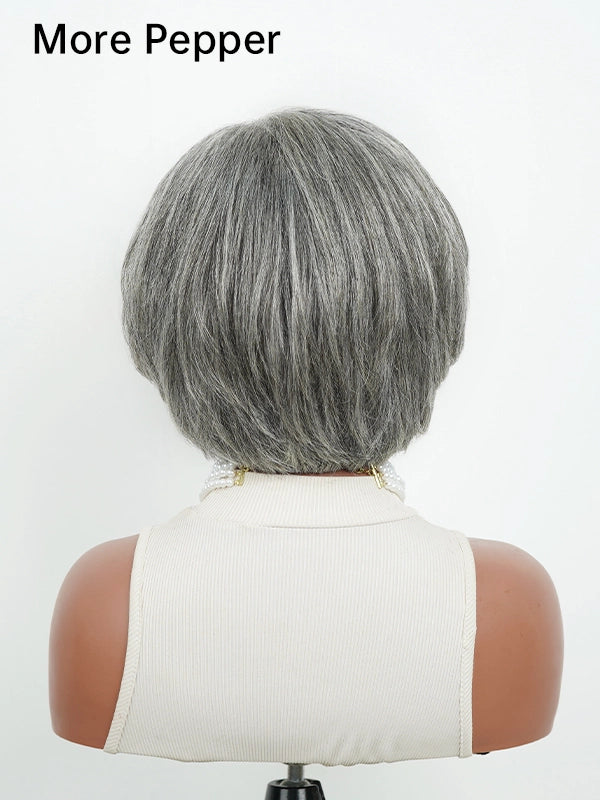 Luvwin 5x5 Lace Salt And Pepper Layered Swoop Bob Glueless Gray Wig