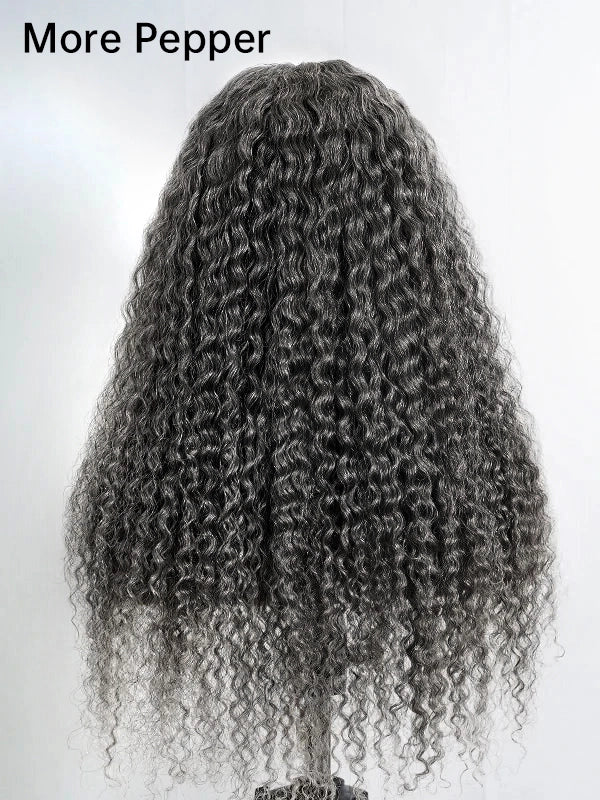 Luvwin 13x4 Salt And Pepper Long Deep Curly Glueless Gray Color Pre-Cut Lace Wig