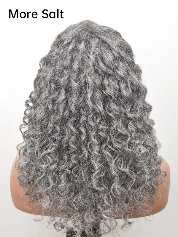Luvwin Salt & Pepper Loose Wave Curly Wig Glueless Gray Color 100% Human Hair