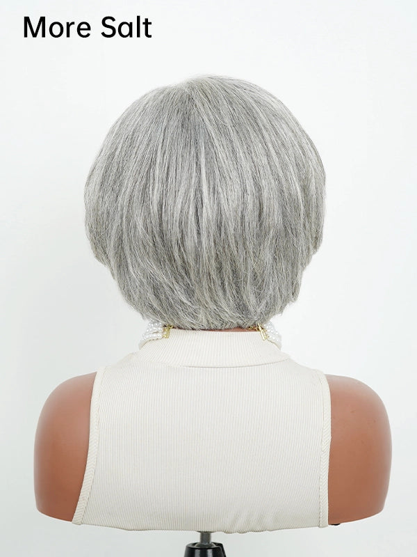 Luvwin 5x5 Lace Salt And Pepper Layered Swoop Bob Glueless Gray Wig