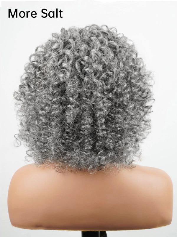 Luvwin 13x4 Salt & Pepper Bouncy Curls Glueless Grey Wig 100% Human Hair