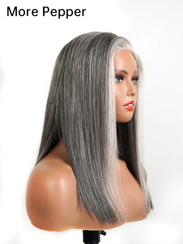 Luvwin 5x5 Closure Salt & Pepper More Salt Highlight Front Glueless Straight Wig