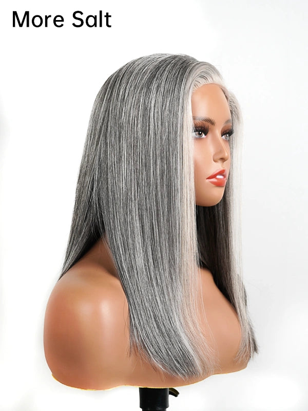Luvwin 5x5 Closure Salt & Pepper More Salt Highlight Front Glueless Straight Wig