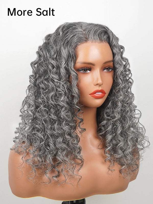 Luvwin Salt & Pepper Loose Wave Curly Wig Glueless Gray Color 100% Human Hair