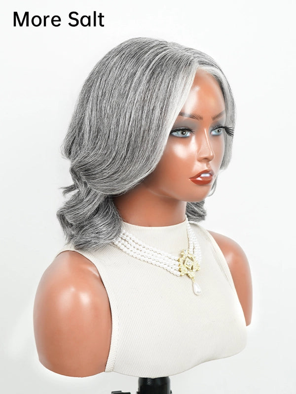 Luvwin 5x5 Salt And Pepper Money Piece Wave Glueless Gray Wig