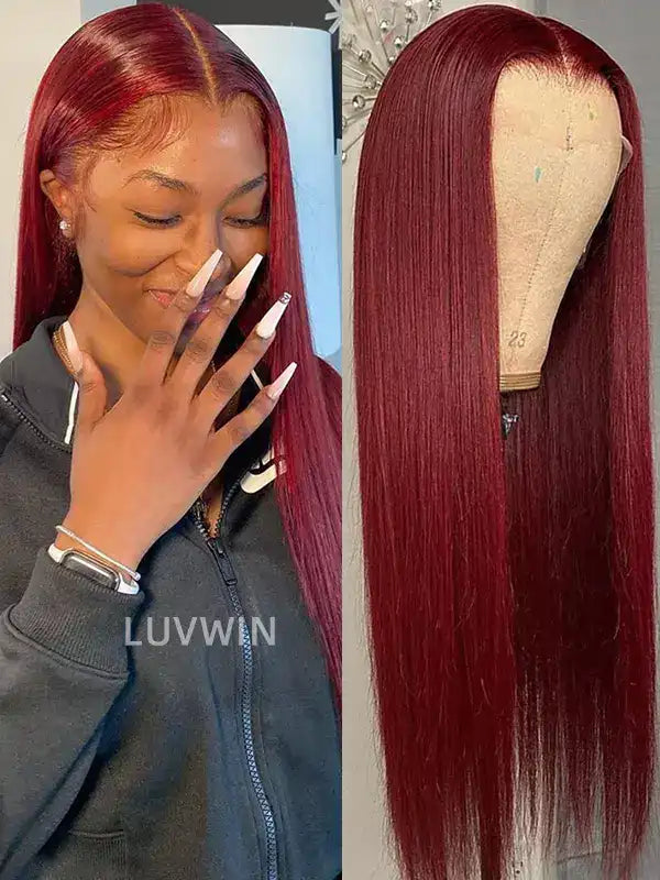 Luvwin 99J Burgundy Color 13x4&13x6 HD Lace Silky Straight Pre-Plucked Pre-Cut Wig for Women