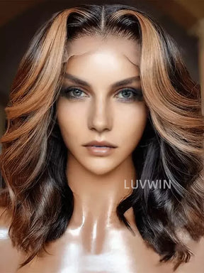 Luvwin 13x4 &amp; 13x6 Honey Blonde Highlight Ondulés Cheveux Humains Bob Perruque Pré-Cut Hd Lace