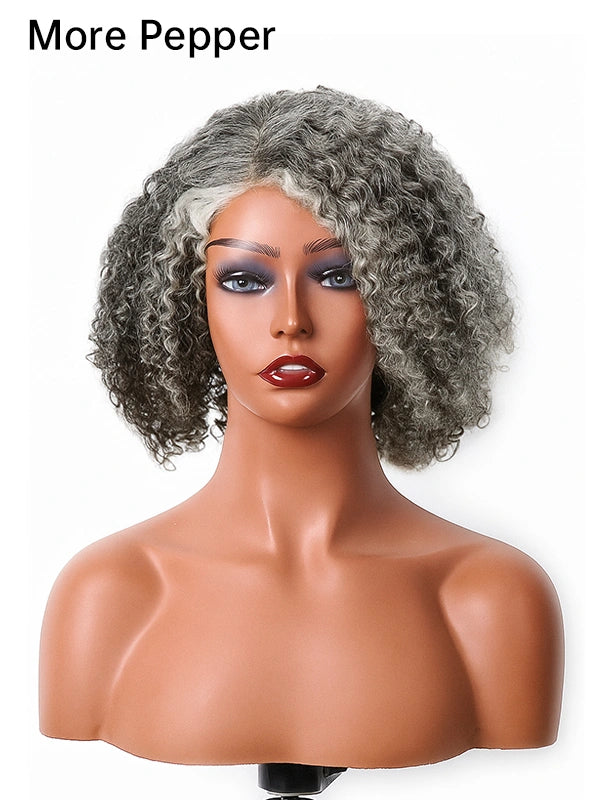Luvwin 5x5 Deep Curly More Salt Frontal Salt And Pepper Glueless Gray Color Pre-Cut Lace Bob Wig