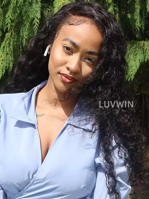 Bords 4C | Luvwin 180% Densité Water Wave Kinky Edges Free Parting Indétectable Lace Front Wig | Inspiré d'Afro 