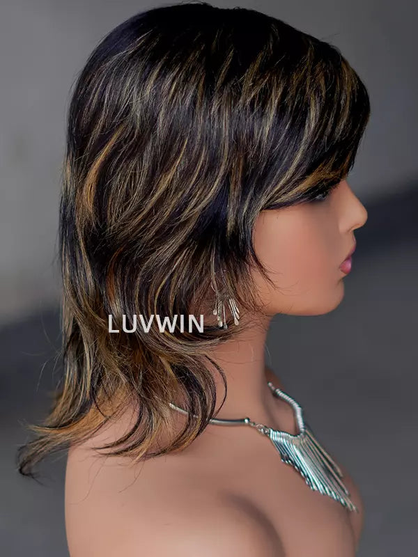 Luvwin Pixie Cut Wigs Highlight Color With Bang Short Hair