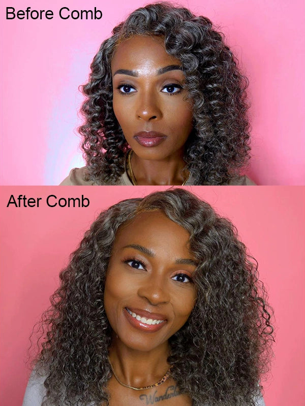 Luvwin 13x4 Salt And Pepper Wand Curly Glueless Gray Color Pre-Cut Lace Wig