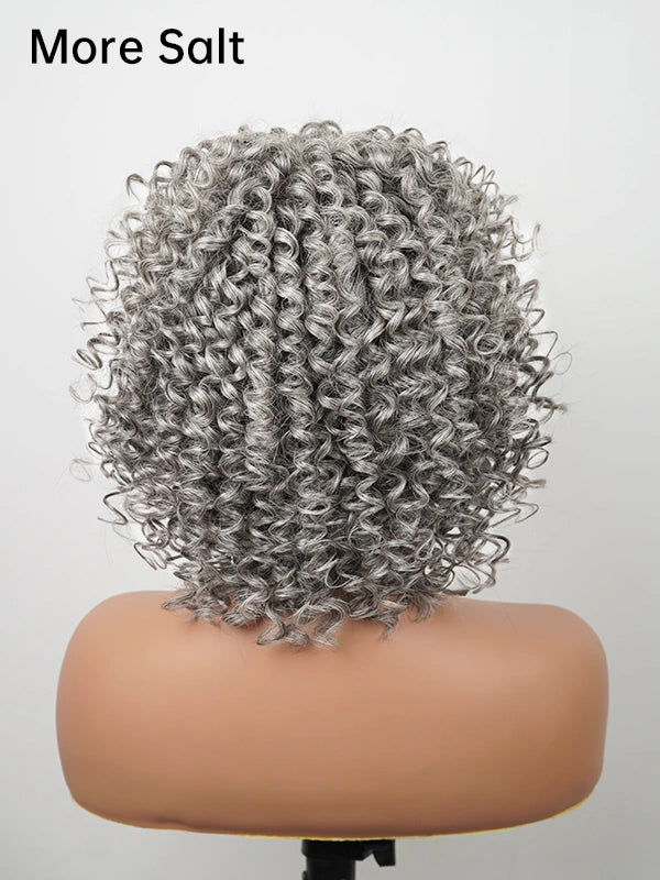 Luvwin Salt And Pepper Ringlet Curls Wig With Bangs