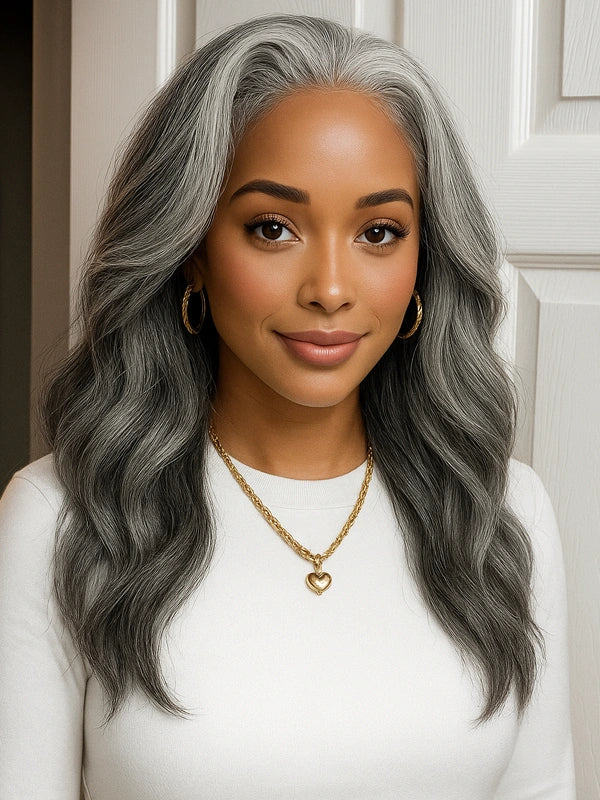 Luvwin Salt & Pepper Kinky Straight 3 In 1 Half Wig Beginner Friendly Glueless 3/4 Wig 100% Human Hair