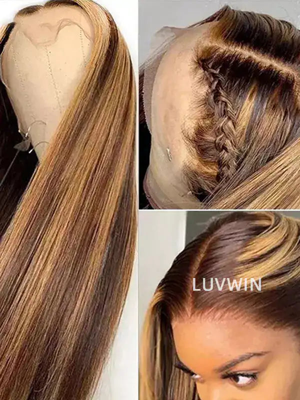 Luvwin Honey Blonde 4/27 Cheveux humains 13x6&amp;13x4 Perruques Naturelles Pré-coupées HD Lace 