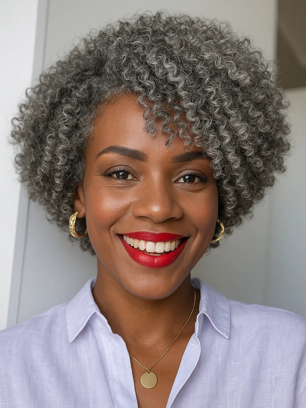Luvwin 5x5 Lace Salt And Pepper Short Spiral Curl Wig