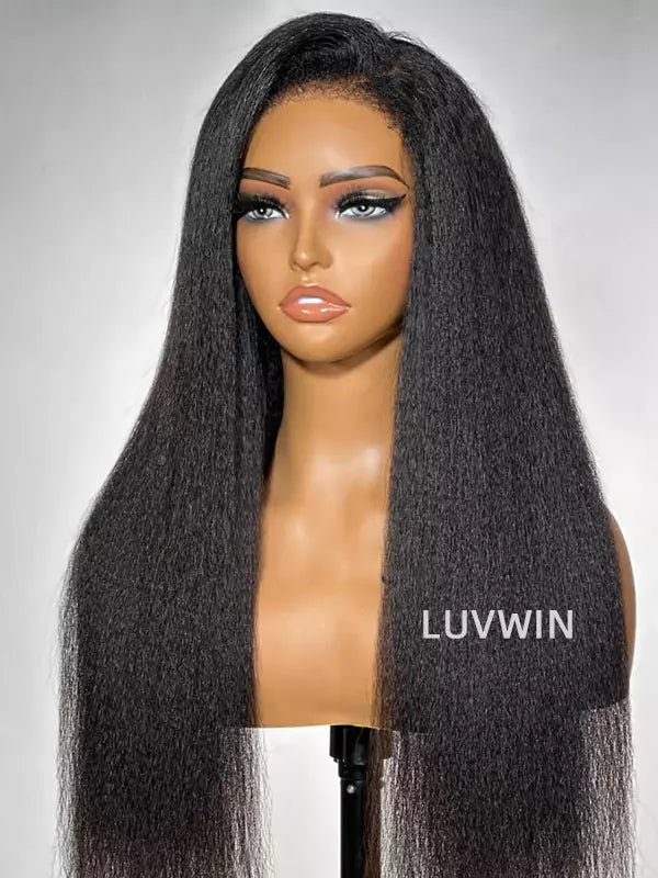 Bords 4C | Luvwin 180% Densité Indétectable Kinky Straight Kinky Edges Lace Glueless Wig | Inspiré d'Afro 