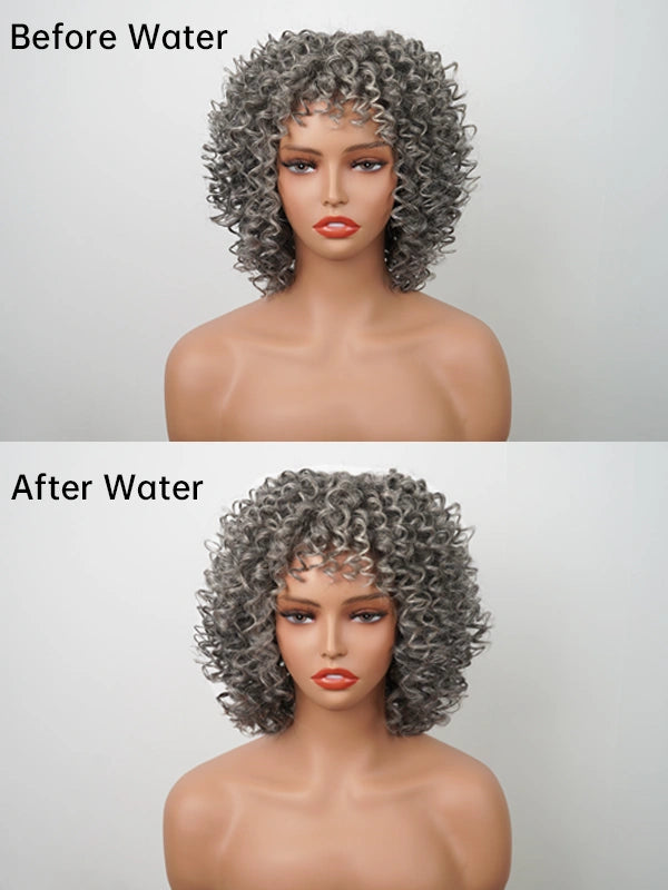 Luvwin Salt And Pepper Ringlet Curls Wig With Bangs