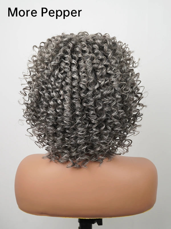 Luvwin Salt And Pepper Ringlet Curls Wig With Bangs