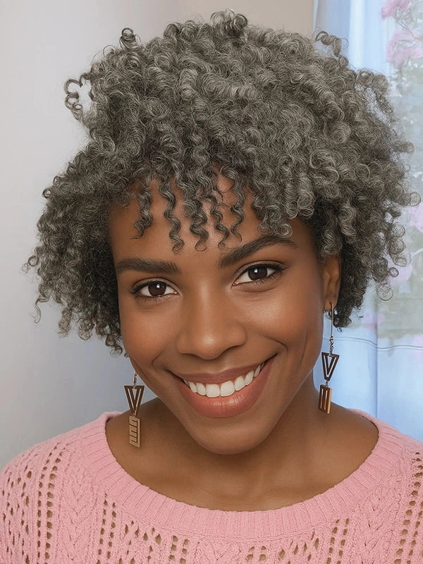 Luvwin 5x5 Lace Salt And Pepper Short Spiral Curl Wig