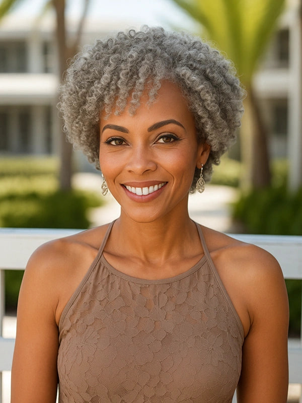 Luvwin 5x5 Lace Salt And Pepper Short Spiral Curl Wig