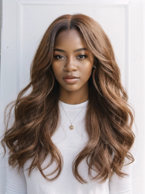 Luvwin Gorgeous Brown Highlight Body Wave Full Density 13x4 Pre-cut Lace Frontal Wig
