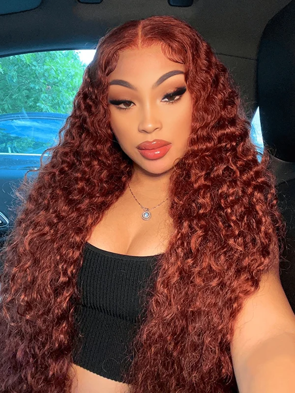 Luvwin Reddish Brown Wear And Go 13x4 Pre-Cut Lace Jerry Curly Long Human Hair Wigs For Black Women