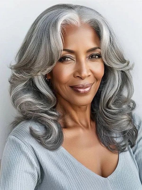 Luvwin 5x5 Salt & Pepper Body Wave Glueless Bob Wig, 100% human hair, soft and voluminous curls, pre-cut lace, mature and adult women, casual and chic look for daily wear
