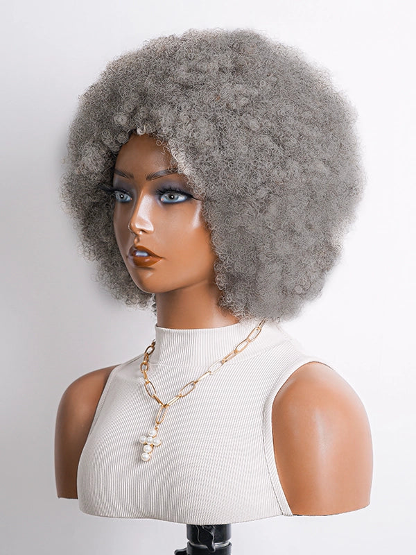 Luvwin Salt & Pepper Afro Natural Hairstyle Realistic Wig, soft natural curls, small lace, 100% human hair, glueless, easy-to-style wig suitable for women of all ages, ideal for casual, professional, or social occasions