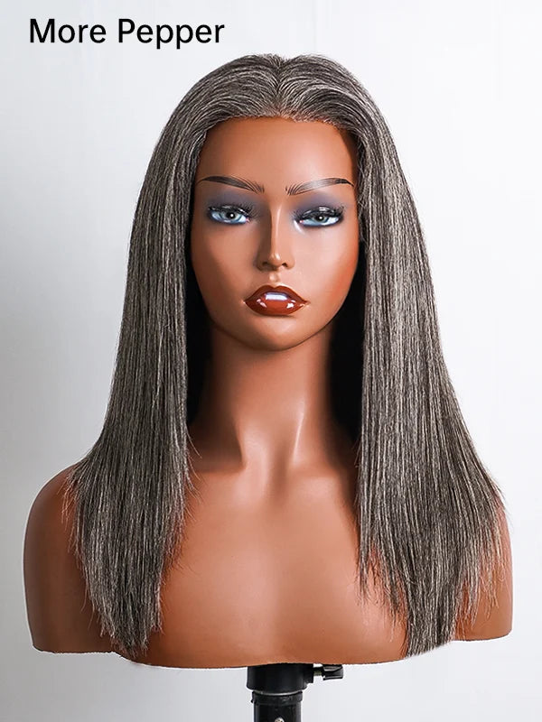 Gray Straight Wig, 100% human hair, beginner-friendly, natural look, glueless, comfortable and elegant for daily, office, or special events