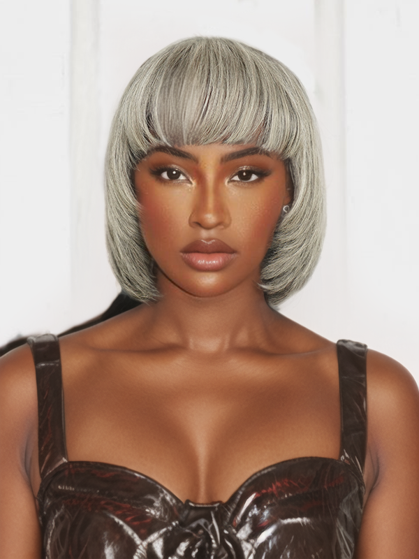 Luvwin Salt And Pepper Layered Cut Short Bang Wig Gray Hair With Inner Buckle