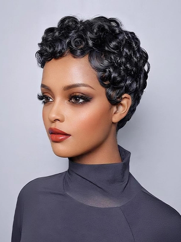Luvwin Full Lace Finger Wave Short Pixie Cut Wig 100% Human Hair