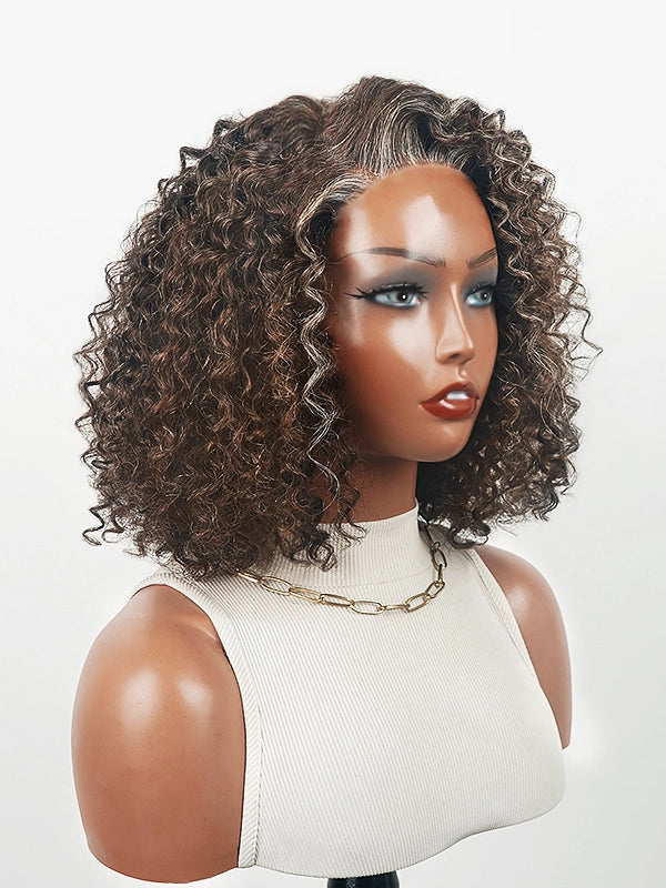 Luvwin Luvwin 5x5 Lace Dark Brown With Gray Water Wave Bob Human Hair Wig