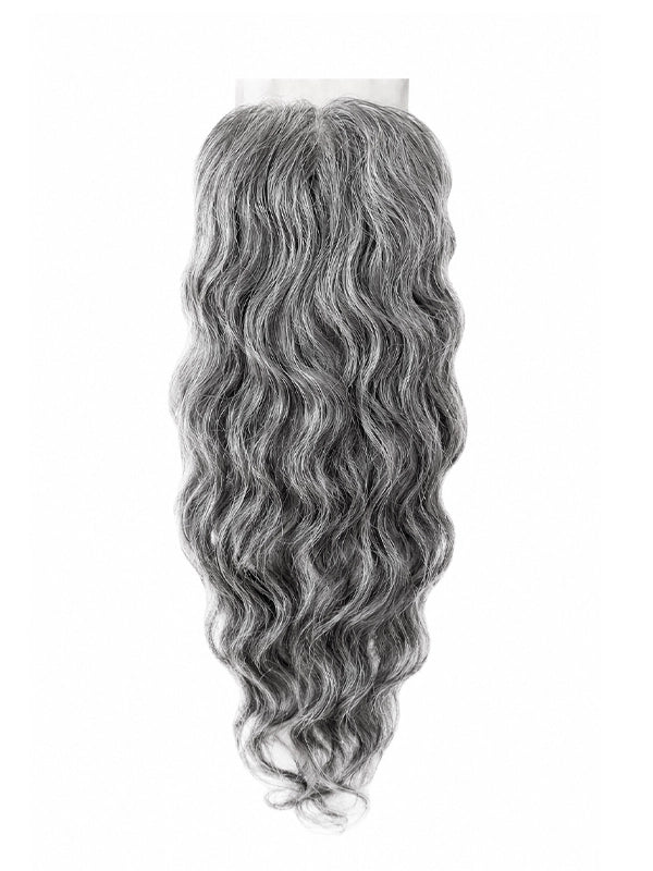 Luvwin 5X5 Lace Salt and Pepper Indian Wavy Natural Gray Human Hair Closure