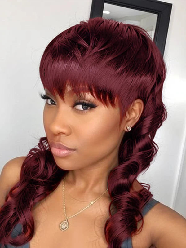 Luvwin Pixie Cut Wigs Glueless Mullet Wigs With Bangs For Black Women