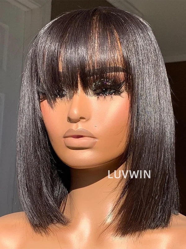 Luvwin Straight Short Bang Wig No Lace Débutant 100% cheveux humains