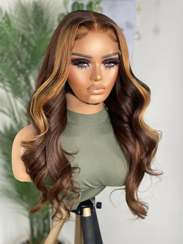 Luvwin 13x4&13x6 Money Piece Loose Wave Brown Color Pre-Cut Lace HD Frontal Wig With Bangs