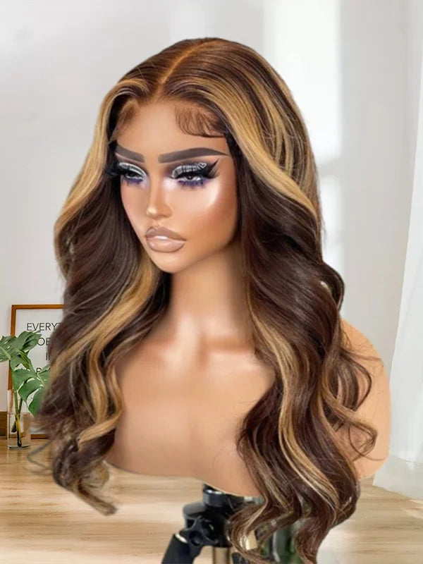 Luvwin Flawless Honey Blonde Highlight Color 13x4 Body Wave Lace Front Wigs Pre-Plucked