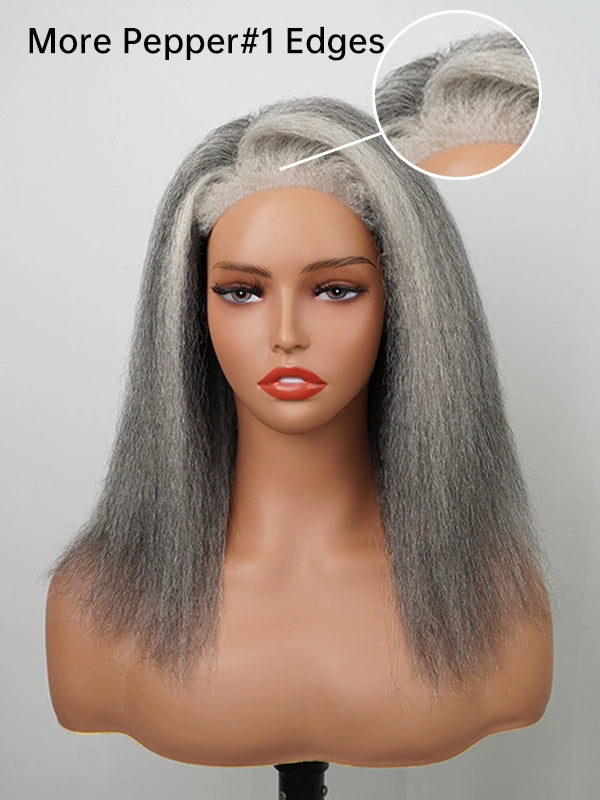 Luvwin 4C Edges Salt & Pepper More Salt Highlight Front Glueless Yaki Straight Wig