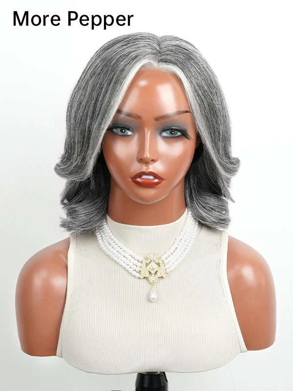 Luvwin 5x5 Salt And Pepper Money Piece Wave Glueless Gray Wig